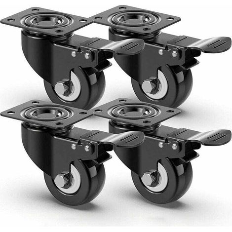 ruote girevoli silenziose da 50 mm, ruote per mobili con freno, ruote per carichi pesanti, capacità di carico di 400 kg, ruote per il trasporto di mobili su pallet (nere) (1/2)