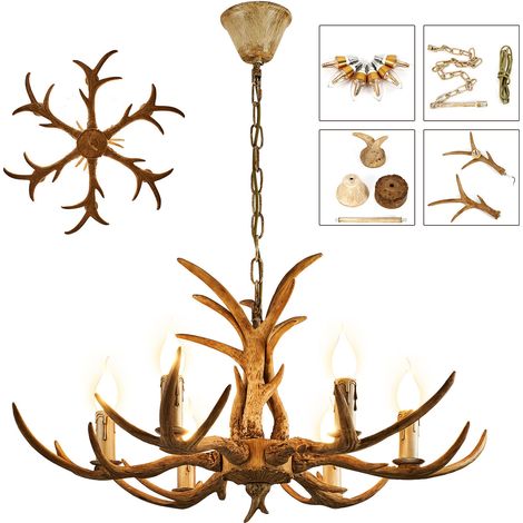 Geweih Kronleuchter Vintage Style Harz 6 Lichter Geweih Hirschgeweih Lampe Deckenleuchte Beleuchtung Hängelampe (1/5)