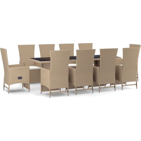 Maison Exclusive - 11-tlg. Garten-Essgruppe mit Kissen Beige Poly