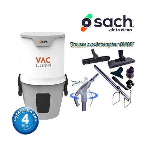 Centrale d'aspiration SACH VAC SUPER MINI garantie 4 ans (jusqu’à 300 m²) + Set inter 9 M + 8 accessoires + 1 Kit de nettoyage micro offert (1/5)