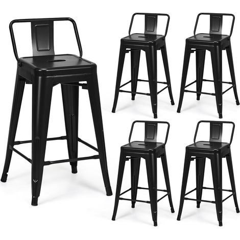 Costway – Lot de 4 tabourets de bar métal empilables – Dossier amovible – Hauteur d'assise 62 cm – Pieds en caoutchouc antidérapants – Chaise industrielle (1/5)