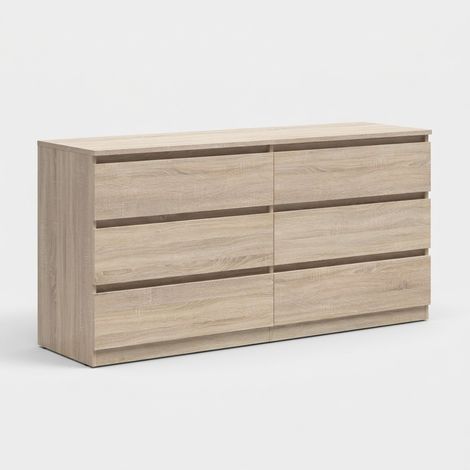 Commode chiffonnier 6 tiroirs avec glissières à roulettes Tetrix - Chêne (1/3)