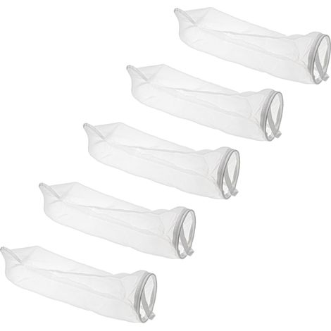 vhbw 5x Universal Filtersocke für Aquarien, Pools, Skimmer - Filterbeutel, Nylon, 18 x 81 cm, 100 Mikrometer, Weiß