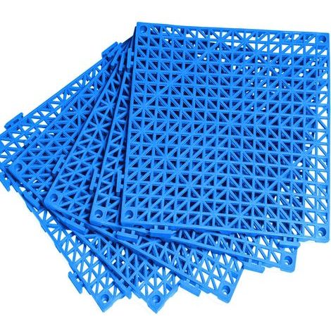 Lot de 8 dalles de sol emboîtables pour drainage de piscine. tapis de sol en PVC souple avec trous pour douche. sous-sol. garage. abri de jardin - Bleu (1/5)