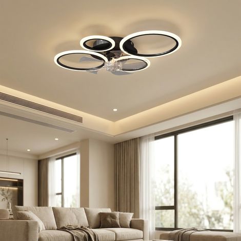 Ventilateur de plafond avec lumière et télécommande. plafonnier ventilateur 77 cm avec 6 vitesses. noir