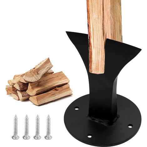 Manual Wood Splitter, Wood Chock for Small Wood, Steel, Black, with 4 Holes and Installation Screws (1/5)
