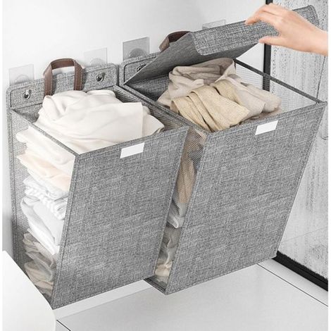 Panier à linge pratique pliable fixation murale, gain de place, rangement vêtements sales, gris, taille M (1/4)