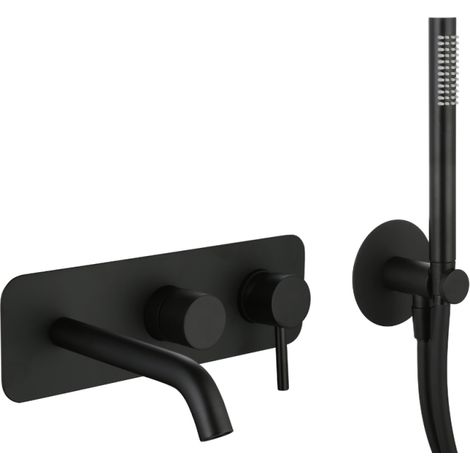 Mitigeur bain douche mécanique mural + douchette 1 jet + corps encastré PAINI Cox noir mat (1/4)