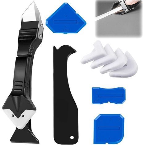 Outils de l'enlève Joint 3 en 1,Enlever Joint Silicone kit de Lisseur de Silicone Grattoir à Coulis,Enlève Joint Silicone avec lisseur de joints, buses d'étanchéité pour cuisine, salle de bain, sol. (1/4)