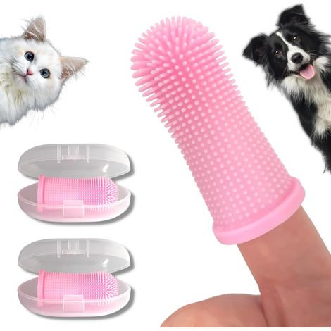 Lot de 2 brosses à dents pour chien à doigt Silicone non toxique Nettoyage des dents, haleine fraîche, hygiène bucco-dentaire, élimination de la plaque dentaire Brosse à dents pour chien, chat et c