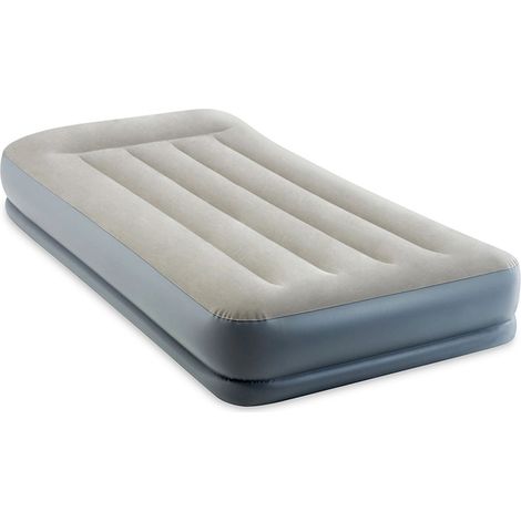 Intex 64116ND - Materasso Gonfiabile Dura-Beam Pillow Rest Mid-Rise Singolo, con Pompa Elettrica Incorporata, PVC, Grigio, 99x191x30 cm (1/5)