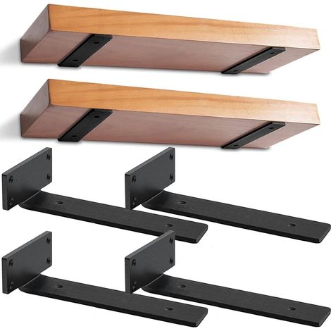 Lot de 4 Supports d'étagère, 30 cm, Métal Robuste, Fixation Invisible, Pour Bibliothèque, Noir