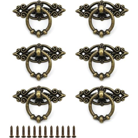 6 maniglie vintage per cassetti, maniglie classiche per mobili, 65 x 25 mm, pomelli per porte di cucina, soggiorno, camera da letto, armadio, guardaroba, spogliatoio - Bronzo antico