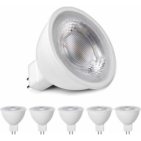 Lampes LED MR16 blanc chaud 3000K, MR16 GU5.3 LED 5W remplacement pour lampe halogène 50W 40W, illuminant LED 500LM, ampoules LED réflecteur AC/DC 12V, pas de scintillement, pas dimmable, pack de 5 [C (1/5)
