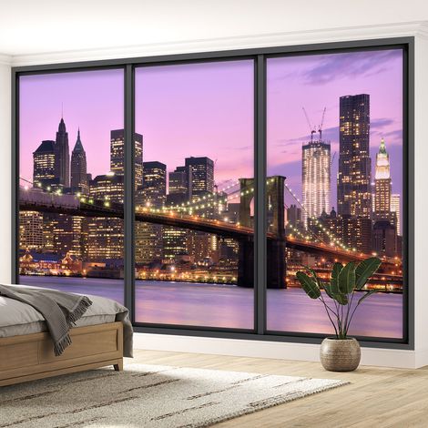 Papier peint panoramique Trompe l'oeil baie vitrée - New york - 195 cm x 117 cm (1/5)