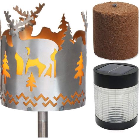 Torche de jardin en forme de cerf, brasero en métal avec poignée, lampe solaire à LED