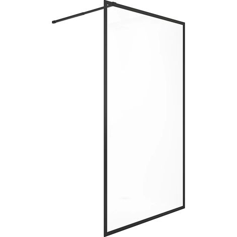 Vente-Unique – Paroi de douche à l'italienne 140 x 200 cm – Noir mat – Verre trempé 6 mm – Barre de stabilisation ajustable incluse (1/3)