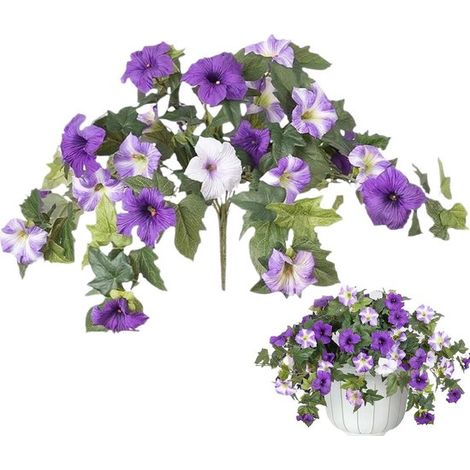 Pétunias artificiels (12 pièces) - Pétunias suspendus artificiels orange - Fleurs artificielles - Plante suspendue artificielle - Branche de fleur artificielle - Plantes artificielles Ku (1/5)