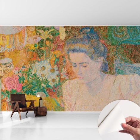 Papier peint adhésif avec colle pour décoration moderne de salon chambre à coucher cuisine et bureau Facile Portrait floral 416x254 cm (1/5)