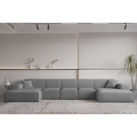Wohnlandschaft U-Form CELES PREMIUM XL in Stoff Ascot Bukla Grau (1/2)