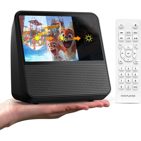 Lecteur DVD Portable avec écran 7", Batterie 4000mAh avec Bluetooth/USB/AV Région Lecteur DVD gratuit avec luminosité réglable, durée d'exécution de plus de 6 heures, pour la les voyages et la voitur (1/5)