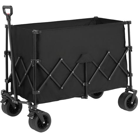 Beach Wagon,Collapsible Wagon 220lbs with Big Wheels Foldable Wagon Carts, Heavy Duty 300L Folding Utility Garden Cart with Big All-Terrain Beach Wheels & Drink Holders. Black