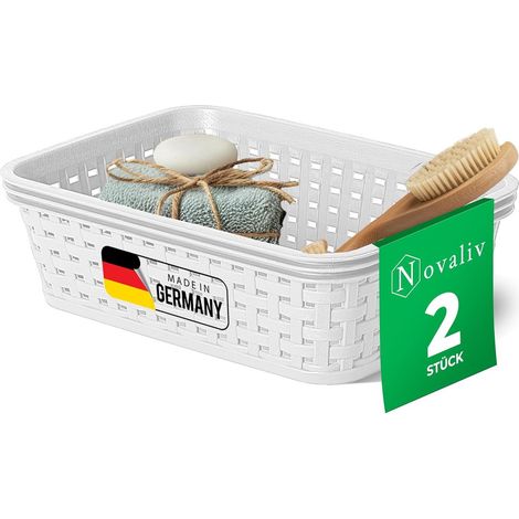 Panier de rangement élégant Novaliv 2 pièces aspect rotin Plastique blanc 1L Parfait pour la salle de bain et le rangement des vêtements. Boîte