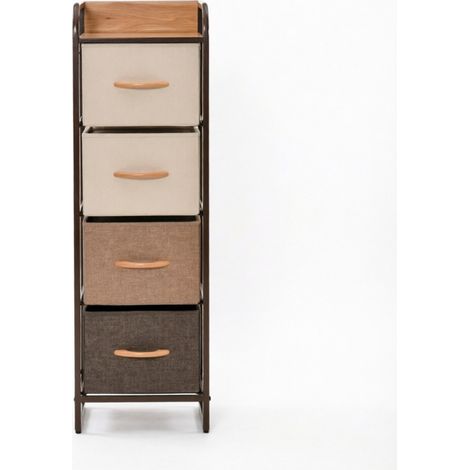 Cassettiera stretta con 4 cassetti in tessuto 31x29x99 cm beige e marrone HOMVRA (1/4)