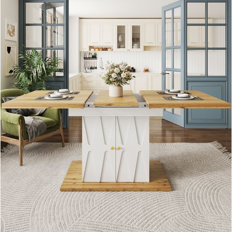 Tavolo estensibile in MDF e metallo bianco 110-140x70x76,5 cm con vano contenitore (1/5)