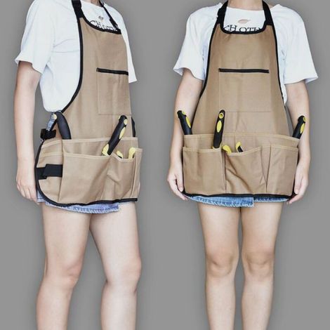Tablier jardinage femme 14 poches imperméable, grandes poches robuste tailles M à XL pour outils (1/4)