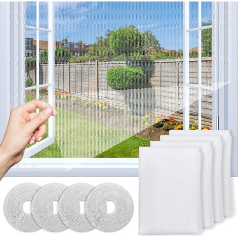 Lot de 4 Moustiquaire, maille fine transparente, avec ruban adhésif, polyester résistant anti-UV, pour fenêtre bois aluminium acier (1/5)