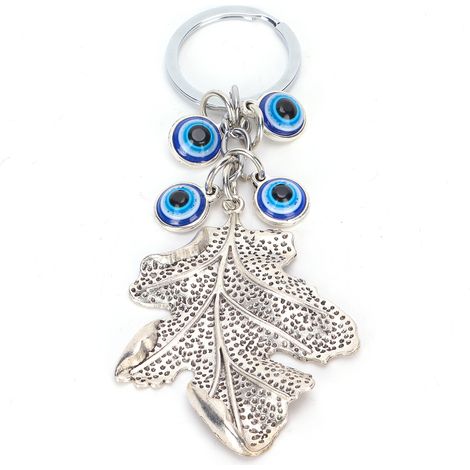 Blue Eyes Keychain Silver Maple Leaf Alloy Colored Glaze Pendant for Ladies Bag Car Interior (1/5)