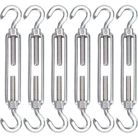 Tenditore per cavi in acciaio inox M8, set di 6 ganci di tensione regolabili per carichi pesanti e ganci di tensione per il montaggio di corde, cavi, stendibiancheria, recinzioni ombreggianti (1/4)