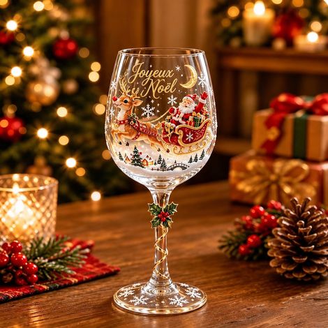 Verre à pied Renne de Noël 1 en verre borosilicate transparent pour vin et table de fête – Livraison gratuite