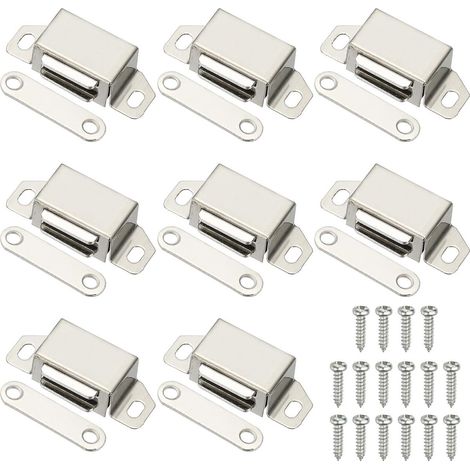 Lot de 8 paires de verrous magnétiques pour portes de placard, avec vis assorties résistant à la corrosion et à l’humidité, et facile à utiliser. Convient aux placards, tiroirs, armoires de rangement (1/5)