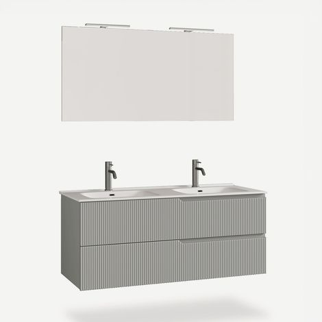 Mobile bagno sospeso con doppio lavabo e specchio Venere - Grigio