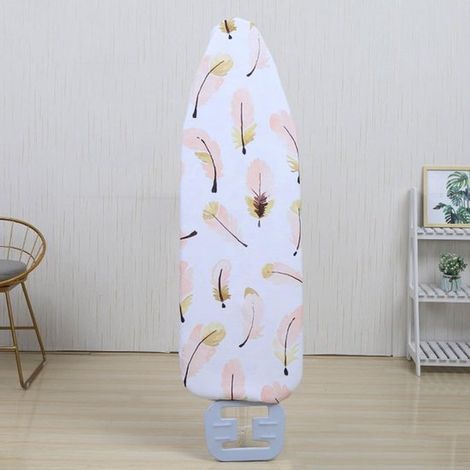 Housse de table à repasser extra-large avec cordon de serrage, 140 x 50 cm - Tissu en coton résistant et indéformable, motif plumes roses (1/5)