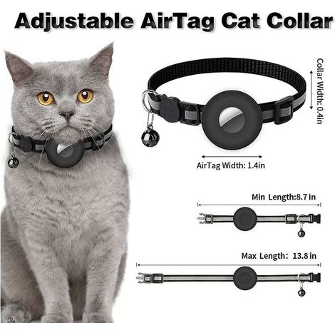 Set mit 2 Airtag Katzenhalsbändern mit Glöckchen und sicherer 3/8" breiter Schnalle, reflektierendes Hundehalsband mit wasserdichter Silikonhülle, kompatibel mit (1/5)