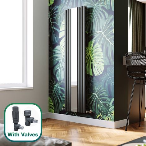 ELEGANT 1800 x 500 mm Designer Anthracite Vertical Mirror Column Rads Modern Single Oval Panel Designer Radiator + Anthracite Thermostatic Radiator Valves (1/5)