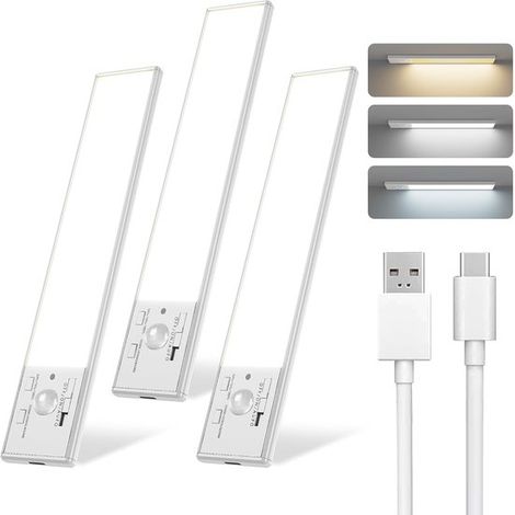 12 Zoll Unterbauleuchte, Bewegungsmelderlampe für den Innenbereich, 1800 mAh USB wiederaufladbare Schrankbeleuchtung, 3 Farbtemperatur einstellba (1/5)
