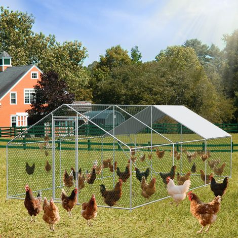 Enclos métallique pour petits animaux 3x6x2m - Verrou de sécurité + Bâche PE imperméable - Pour poules, lapins
