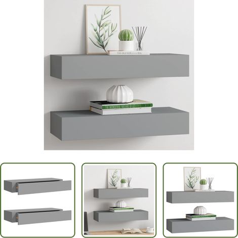 Schubladenregal - Wandregale mit Schubladen 2 Stk. Grau 60x23,5x10 cm MDF (1/5)