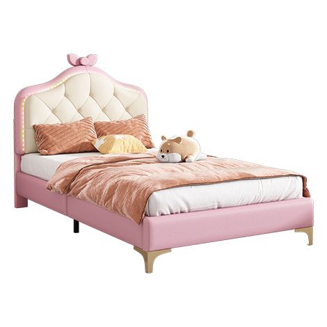 Cama Infantil 90 x 200 cm de Madera con LED Ajustable y Pie Central, sin Colchón, Rosa y Blanco (1/5)