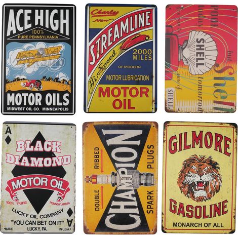 Lot de 6 Plaque Metal Vintage 20 x 30 cm Plaque Decorative Metal Rétro pour Garage Affiche Poster en Tôle Art Mural pour Garage, Atelier, Bar (1/5)