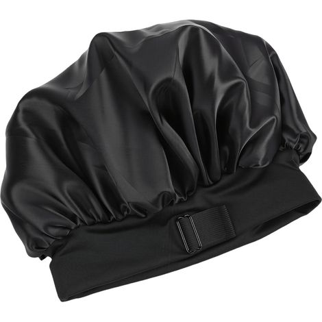 Bonnet de nuit ajustable, bandeau antidérapant à double couche, noir avec doublure violette, pour cheveux longs, bouclés et tressés. (1/5)