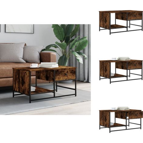 Table basse chêne fumé 85,5x51x45 cm bois d'ingénierie - Table Basse - Meuble Salon - Table D'appoint - Table Côté Canapé - Design Moderne (1/5)