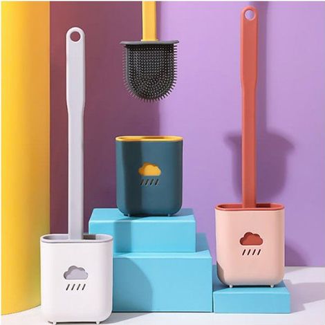 Brosse de toilette en silicone avec support - Idée cadeau pour la salle de bain - rose éclatant (1/3)