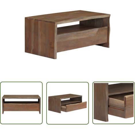 The Living Store Table basse Acacia massif Bord assorti 90x50x40 cm Gris - Table Basse Acacia - Table Basse Design - Table Basse Rustique - Meubles Salle Séjour - Mobilier Tendance (1/5)