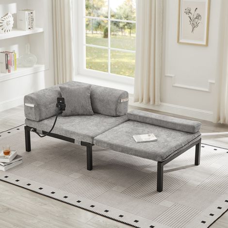Sofá cama plegable individual de madera, convertible y extensible, gris claro, OKWISH (1/5)