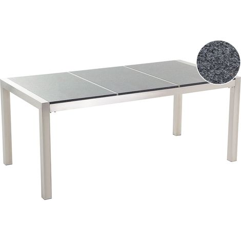 Tavolo da Giardino Granito Grigio Gambe Acciaio Argento 180 x 90 cm Grosseto